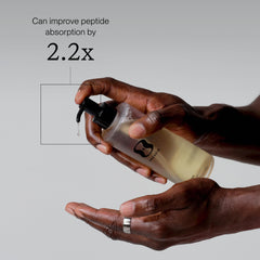oneskin pump dispensing gel into hand demonstrating easy application and control