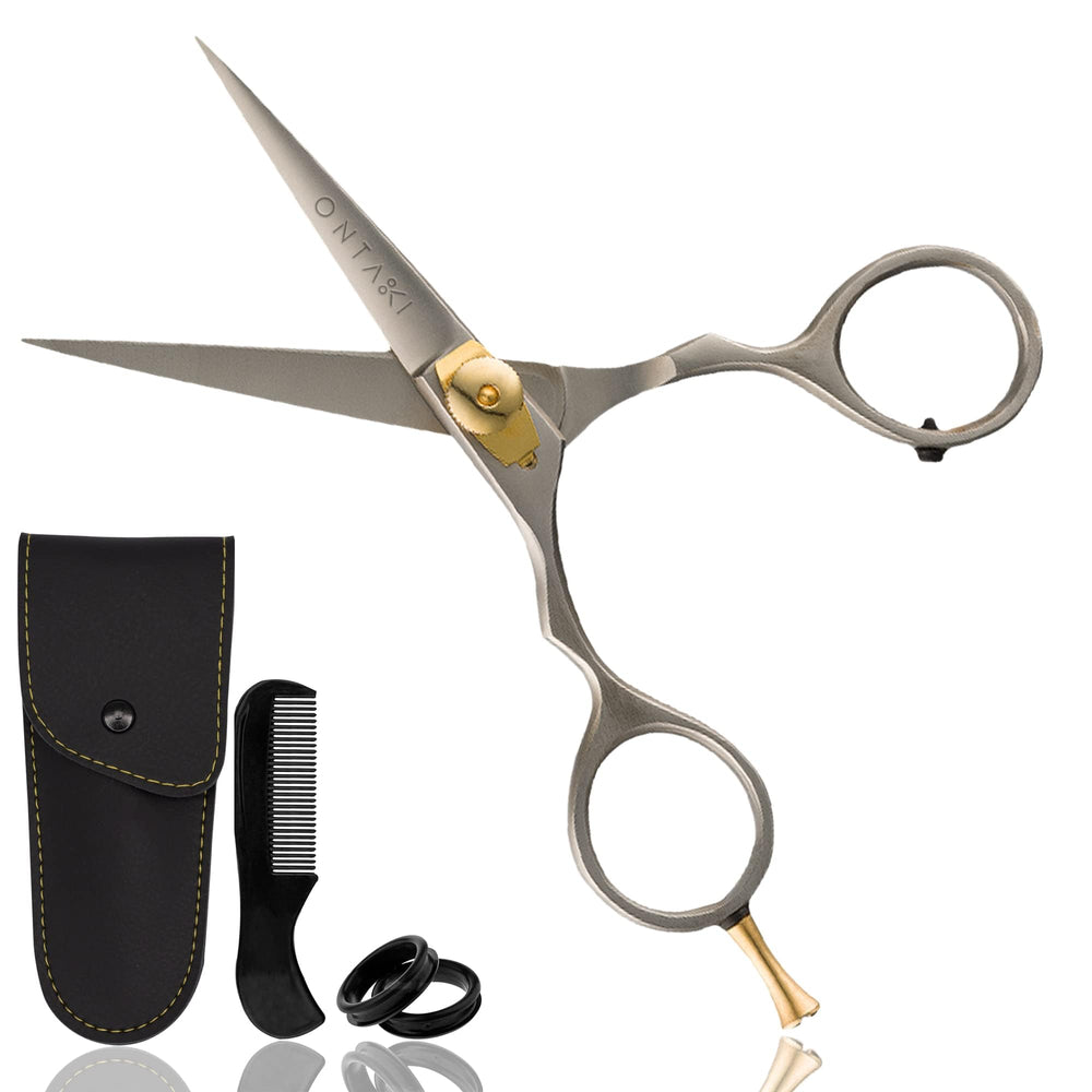 ONTAKI scissors front view showing polished silver finish and ergonomic handles for precise control