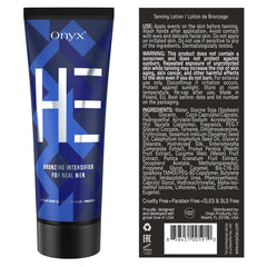 Onyx label close-up highlighting formula details and product benefits