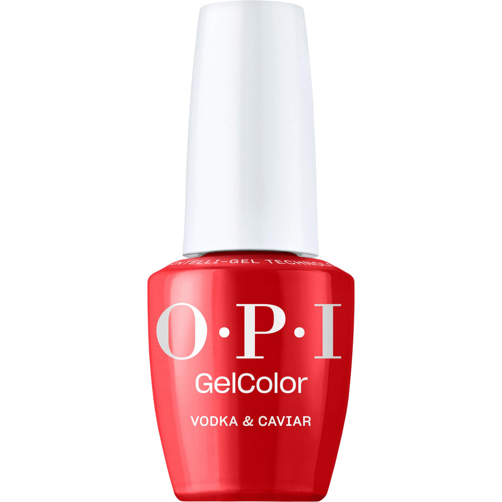 OPI bottle front view showing Vodka & Caviar rich red and professional finish