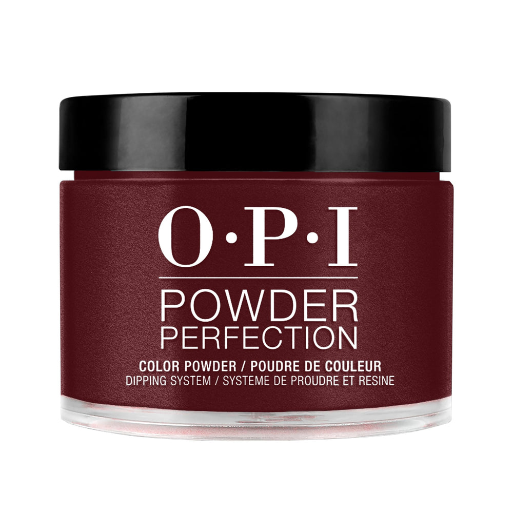 OPI front packaging showing deep burgundy powder and clear jar benefit high-quality pigment