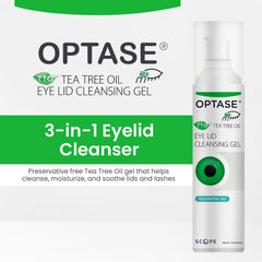 Optase applied to fingertip ready for eyelid cleansing to control amount used