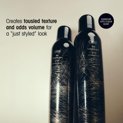 Oribe dry texturizing spray label close-up highlights ingredients and product benefit