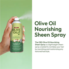 ORS sheen spray on hair strand showing smooth reflective texture