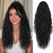ORSUNCER front view of black curly ponytail showing full volume benefit