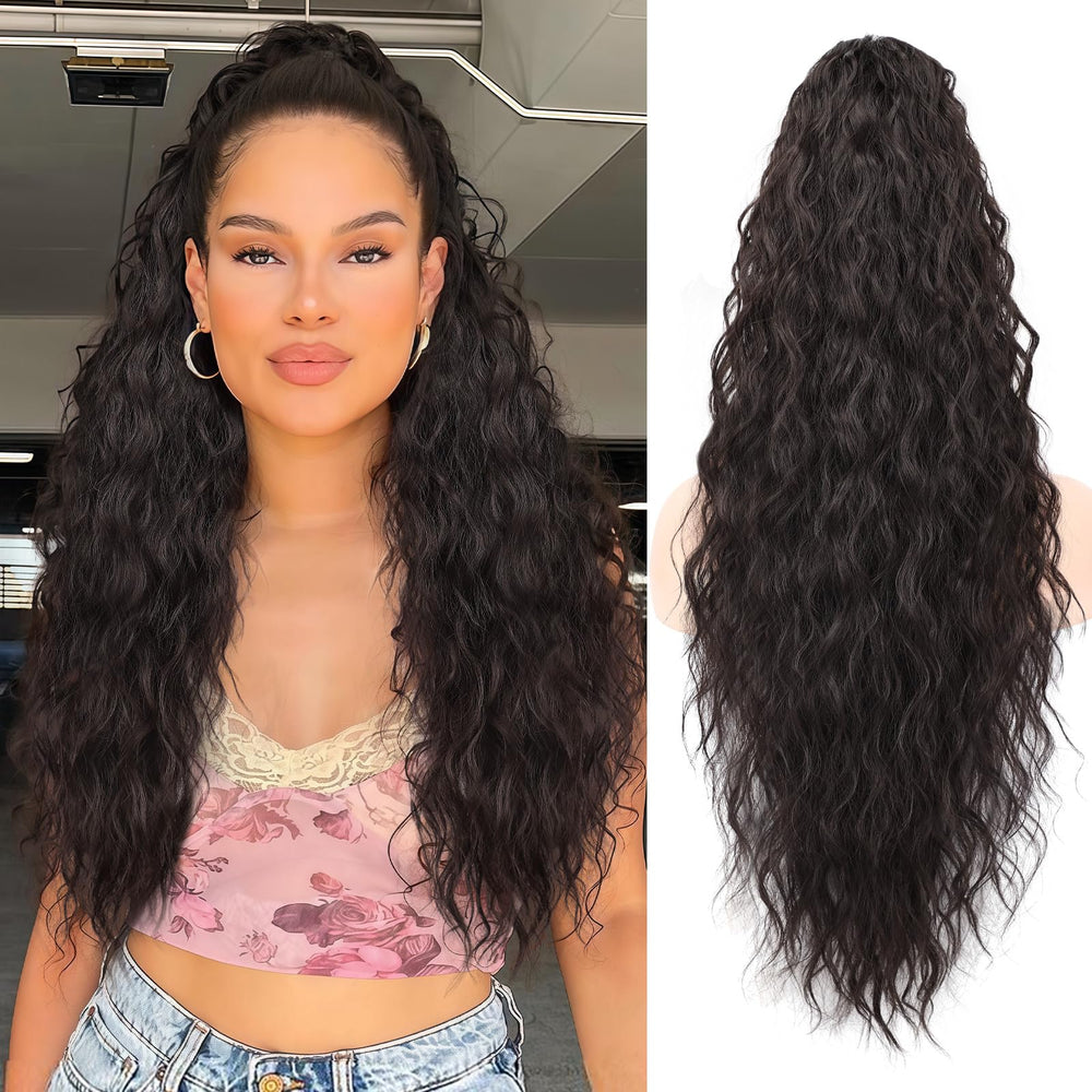 ORSUNCER front view of packaged ponytail showing length benefit