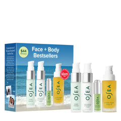 OSEA front packaging showing the 4-piece travel set and easy portability