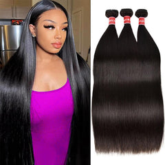 Oshiney front view of three bundled straight hair showing full coverage and natural black