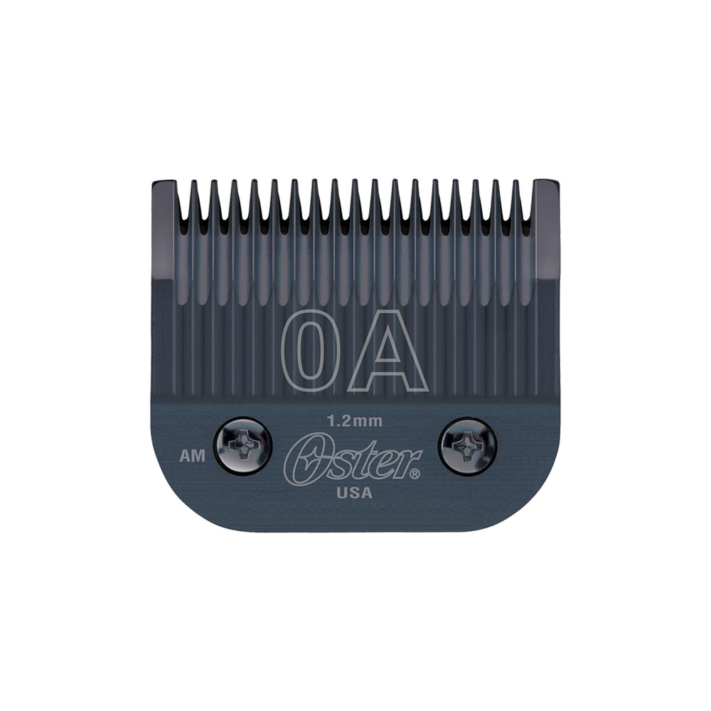 Oster 0A blade front view showing teeth and sharp edge for precise cutting