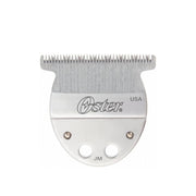 Oster wide T-blade front view showing fit and wide cutting surface for precise trims
