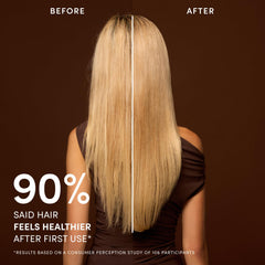 OUAI Bond Repair Balm applied to damp hair in shower illustrating in-shower mask