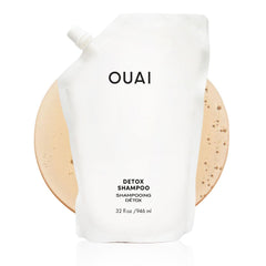 OUAI front label of 32 oz detox shampoo showing product identity and clarity