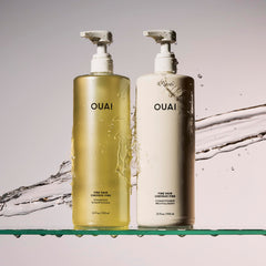 OUAI back label close-up highlighting ingredients and usage benefits for fine hair