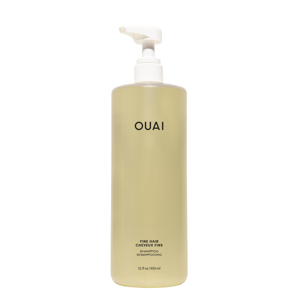 OUAI front packaging of 32oz shampoo shows salon-size convenience and visible brand