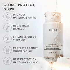 OUAI gloss texture close-up highlighting silky formula that smooths hair