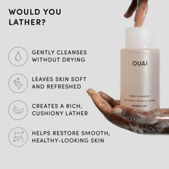 OUAI close-up of creamy foam texture, demonstrates rich lather benefit