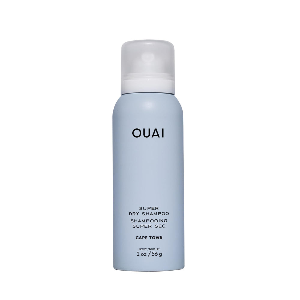 OUAI travel dry shampoo front packaging showing compact size and branding benefit: portability