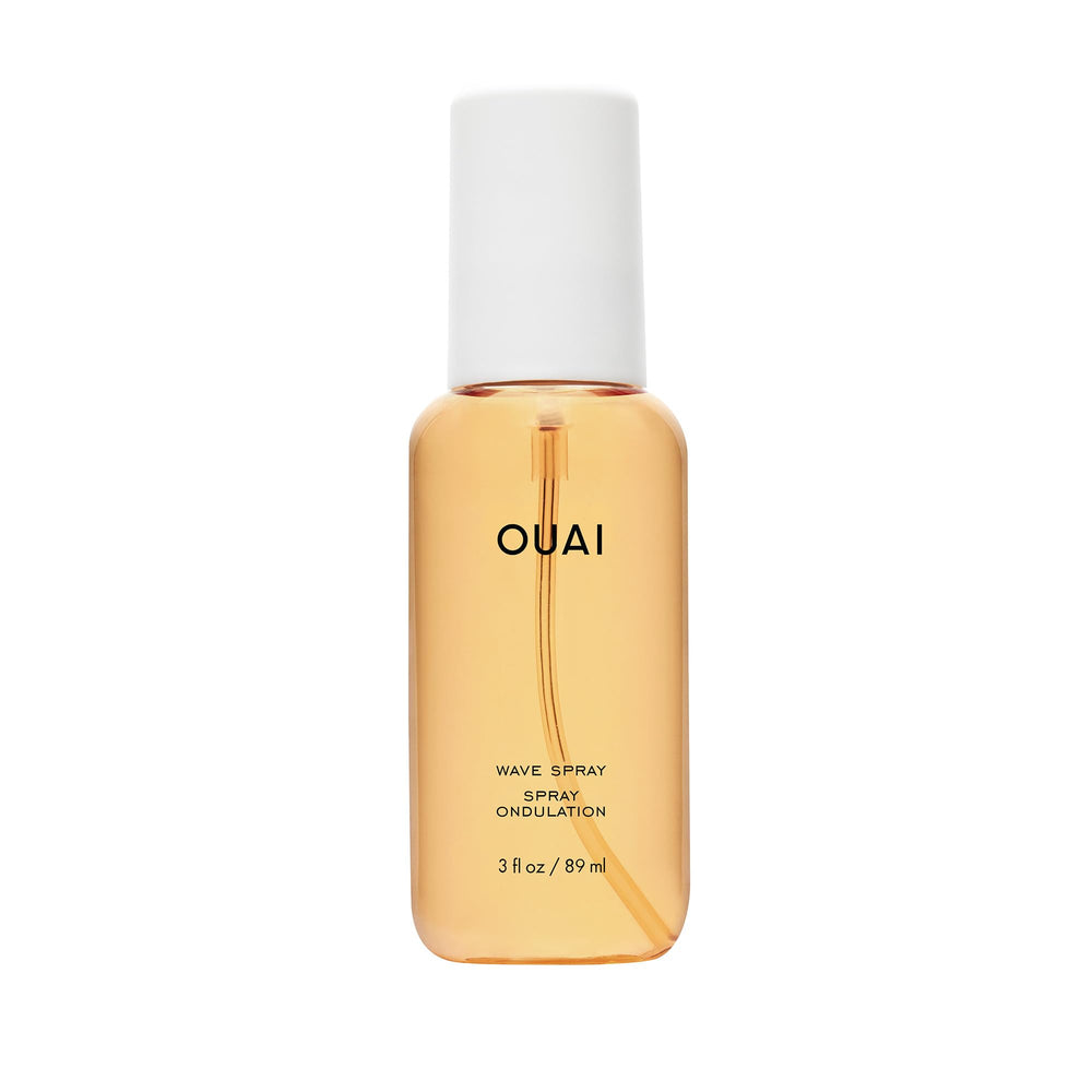 OUAI wave spray front packaging shows compact travel bottle and brand