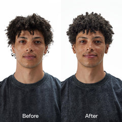 Ouidad on tight curls before and after illustrating improved definition and frizz reduction