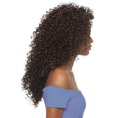 Outre close-up of Batik curly texture highlighting defined bounce and realism