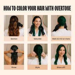 oVertone Emerald Envy applied to dry hair demonstrating even color-depositing application