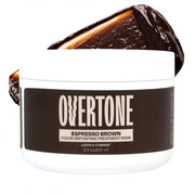 oVertone front packaging showing 8 oz jar and espresso brown shade benefits