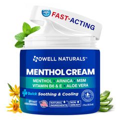 Owell Naturals front packaging showing the cooling cream and clear brand benefit