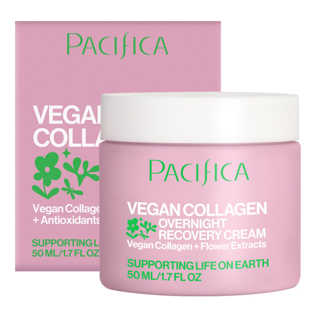 Pacifica front jar showing clean vegan collagen night cream for nightly hydration