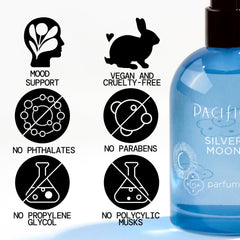 Pacifica Silver Moon bottle held in hand to show travel-friendly size and portability