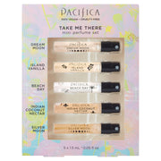 Pacifica Take Me There front packaging showing all five travel sprays and benefits