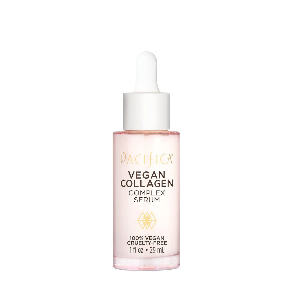 Pacifica bottle front view showing clean vegan collagen serum, promotes hydration