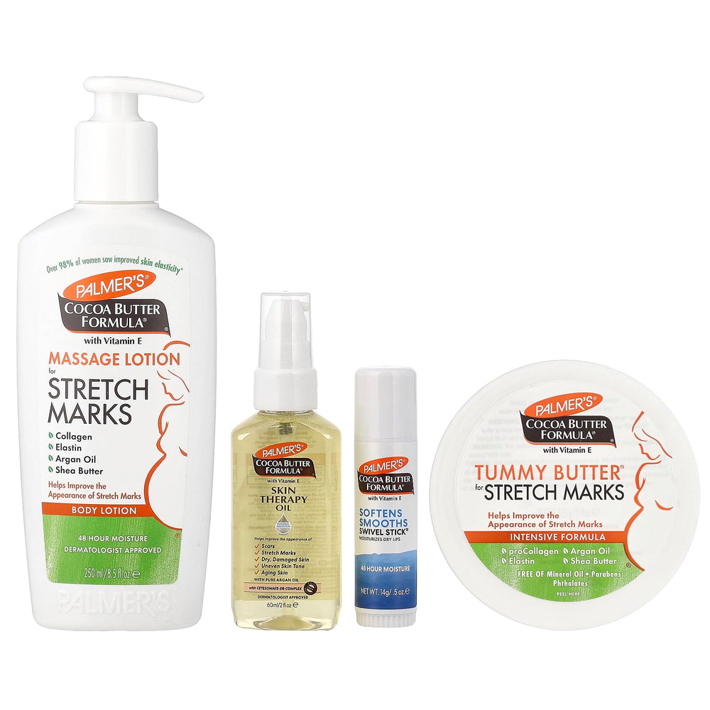 Palmer's kit front packaging showing four-piece set and benefits