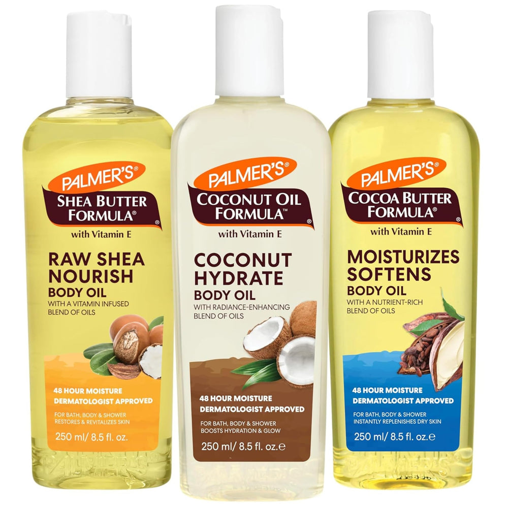 Palmer's trio front packaging showing three bottles and benefits