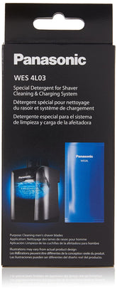 Panasonic WES4L03 front packaging showing three refill packs and benefit of clean shaver
