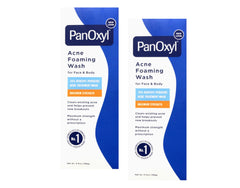 PanOxyl front packaging showing two 5.5 oz tubes and clear branding benefit: convenient value pack
