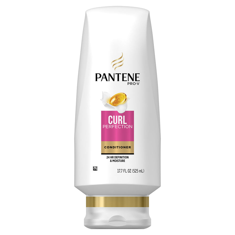 Pantene bottle front label showing Curl Perfection and benefits