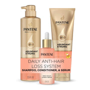 Pantene front packaging showing the full 3-piece regimen and clearer hair appearance