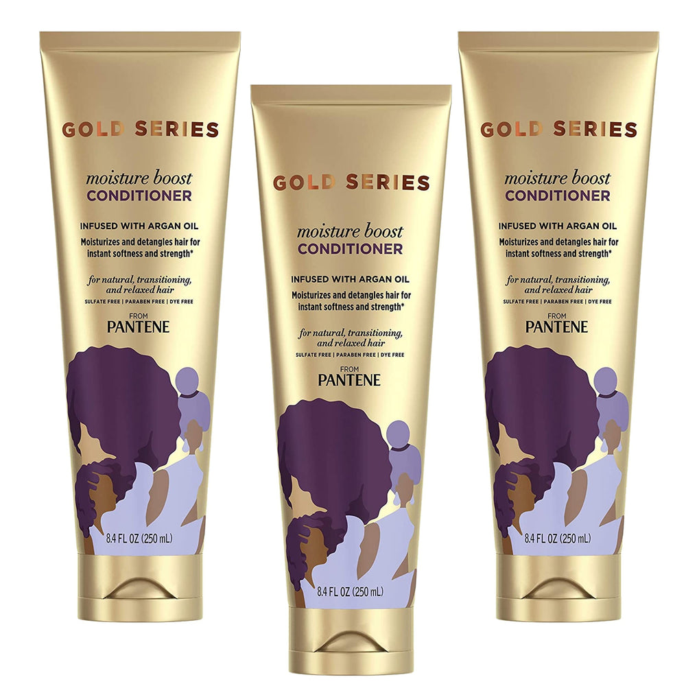 Pantene Gold Series front packaging showing bottle and label, highlights hydration benefit