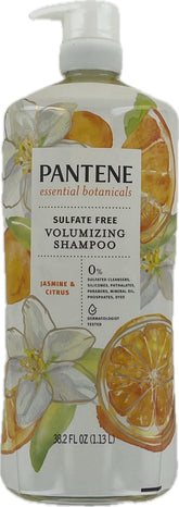Pantene front bottle showing jasmine and citrus botanicals and big 38.2 fl oz size for lasting supply
