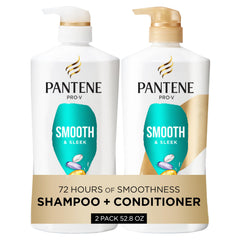 Pantene front packaging showing Smooth & Sleek set and benefits