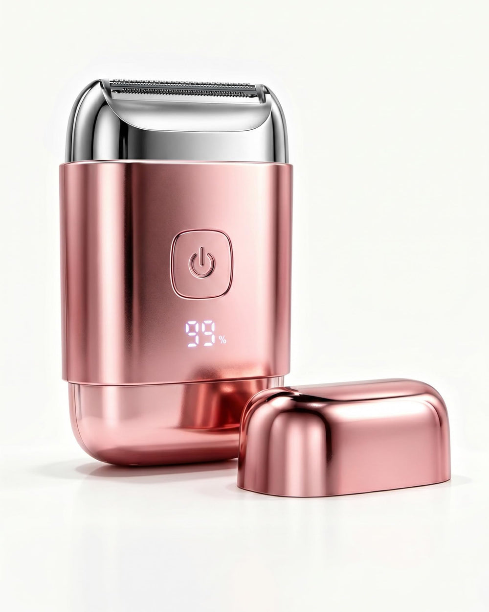 PAPMINI front view showing compact foil shaver and protective cap for easy travel