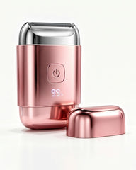 PAPMINI front view showing compact foil shaver and protective cap for easy travel