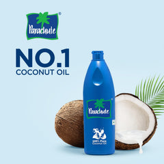 Parachute oil pouring close-up showing smooth texture and freshness