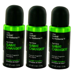 Parfums De Coeur Game Changer front packaging showing three 4 oz cans and easy-grip nozzle