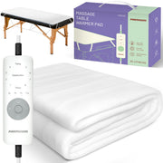 PARMOOM front view of massage table warmer pad showing full surface and brand — professional warmth