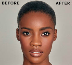 PATRICK TA gel applied on model showing lifted, laminated brow finish
