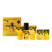 PATTERN front packaging of styling bestsellers kit shows compact travel-ready set for curls