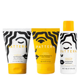 PATTERN front packaging trio showing compact travel-ready bottles and convenience