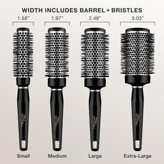 Paul Mitchell aluminum barrel close-up highlighting vents, helps shape hair