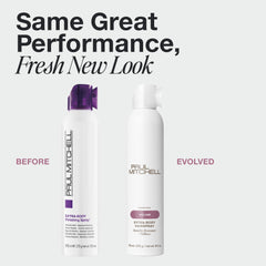 Paul Mitchell extra-body hairspray fine aerosol mist closeup for even hold